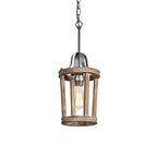 Pendant Light | Vintage Industrial Solid Wood & Metal | 20 cm Diameter