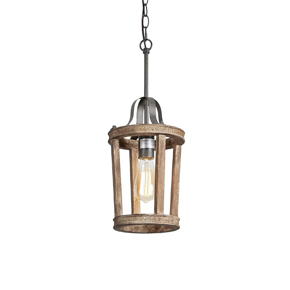 Pendant Light | Vintage Industrial Solid Wood & Metal | 20 cm Diameter