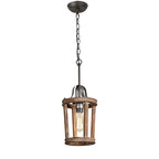Pendant Light | Vintage Industrial Solid Wood & Metal | 20 cm Diameter