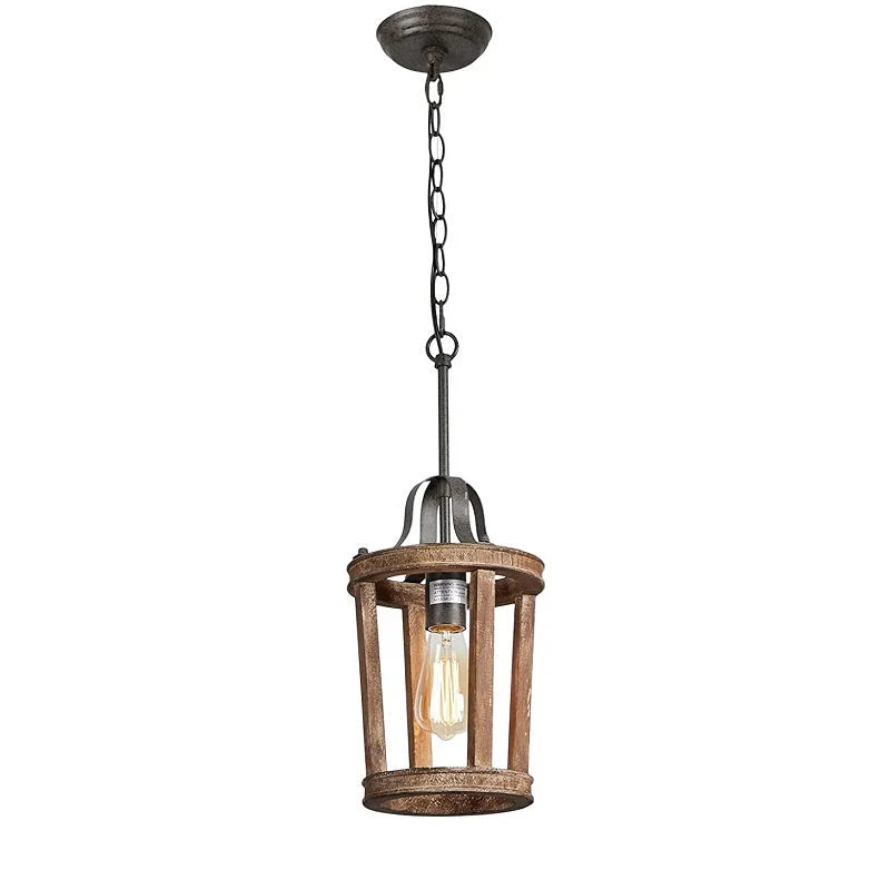 Pendant Light | Vintage Industrial Solid Wood & Metal | 20 cm Diameter