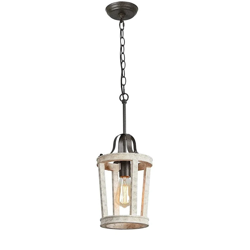 Pendant Light | Vintage Industrial Solid Wood & Metal | 20 cm Diameter