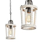 Pendant Light | Vintage Industrial Solid Wood & Metal | 20 cm Diameter
