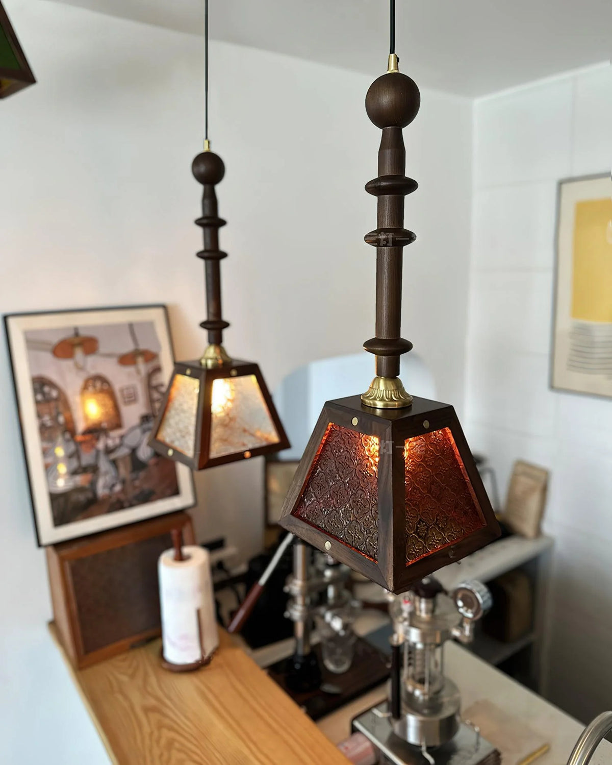 Pendant Light | Walnut & Ash Wood Glass Shade | 20 cm Diameter