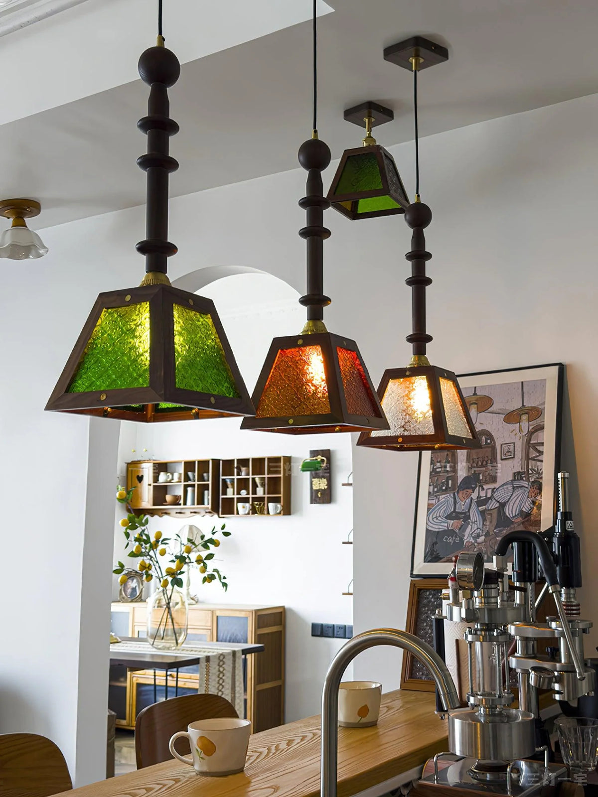 Pendant Light | Walnut & Ash Wood Glass Shade | 20 cm Diameter