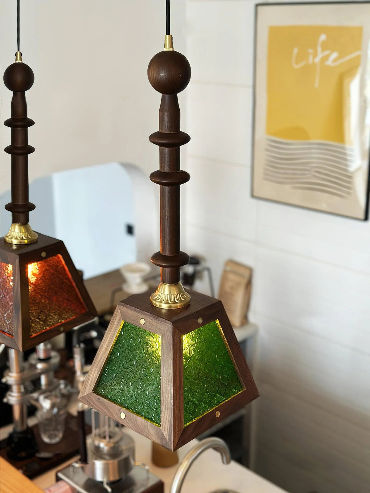 Pendant Light | Walnut & Ash Wood Glass Shade | 20 cm Diameter