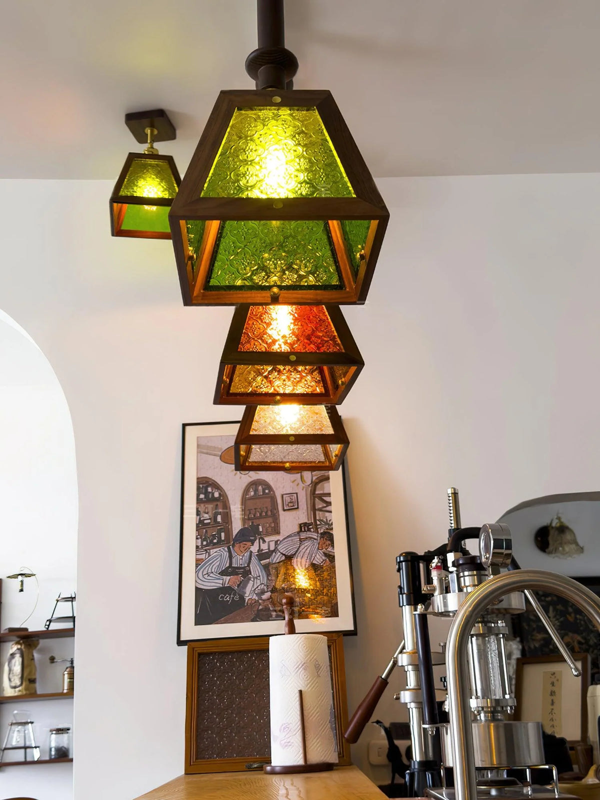 Pendant Light | Walnut & Ash Wood Glass Shade | 20 cm Diameter