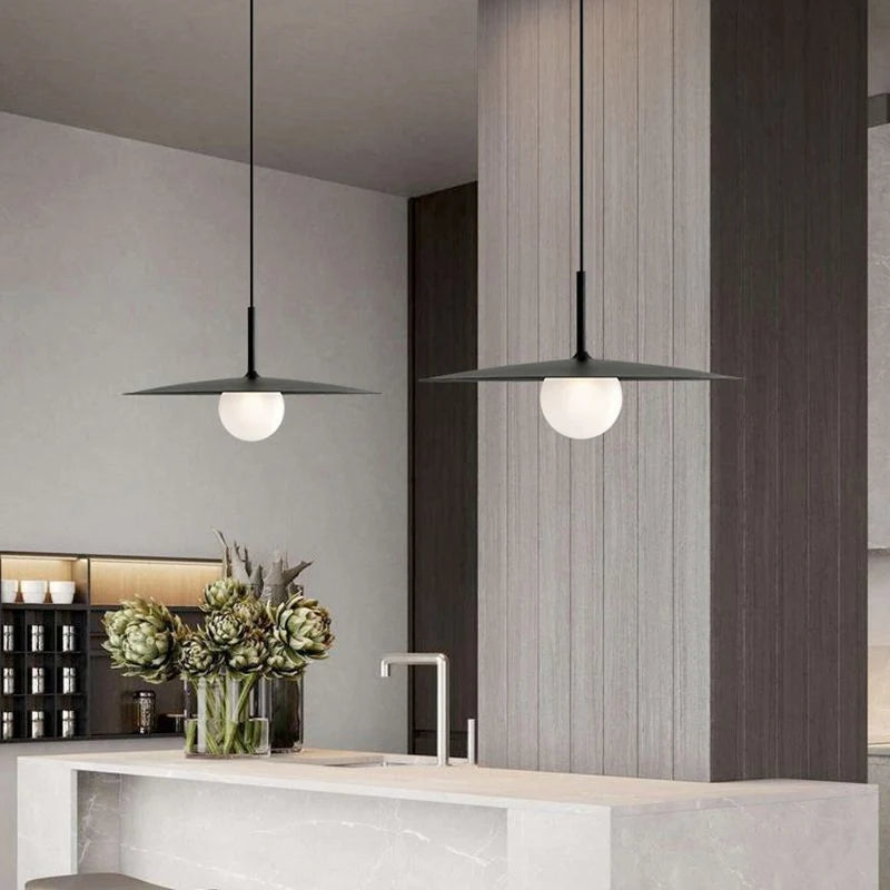 Pendant Light | Dish-Shaped Glass Shade | Black, White or Grey