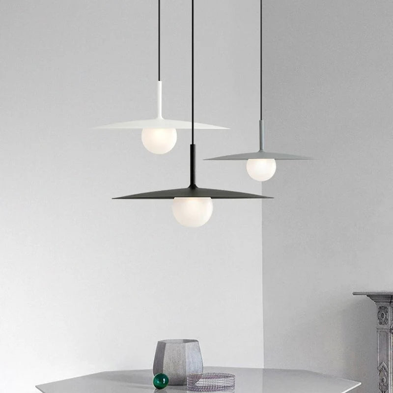 Pendant Light | Dish-Shaped Glass Shade | Black, White or Grey