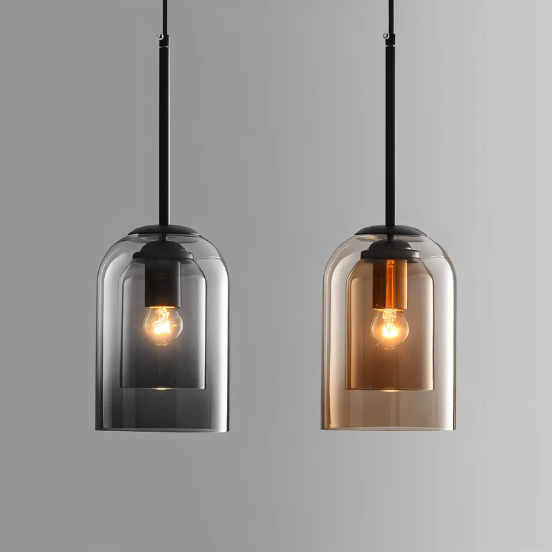 Glass Pendant Lamp | Double Amber & Smoke Gray Shade | E27 Socket