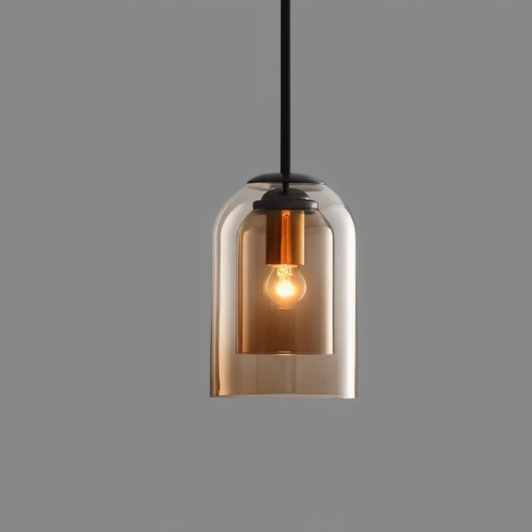 Glass Pendant Lamp | Double Amber & Smoke Gray Shade | E27 Socket
