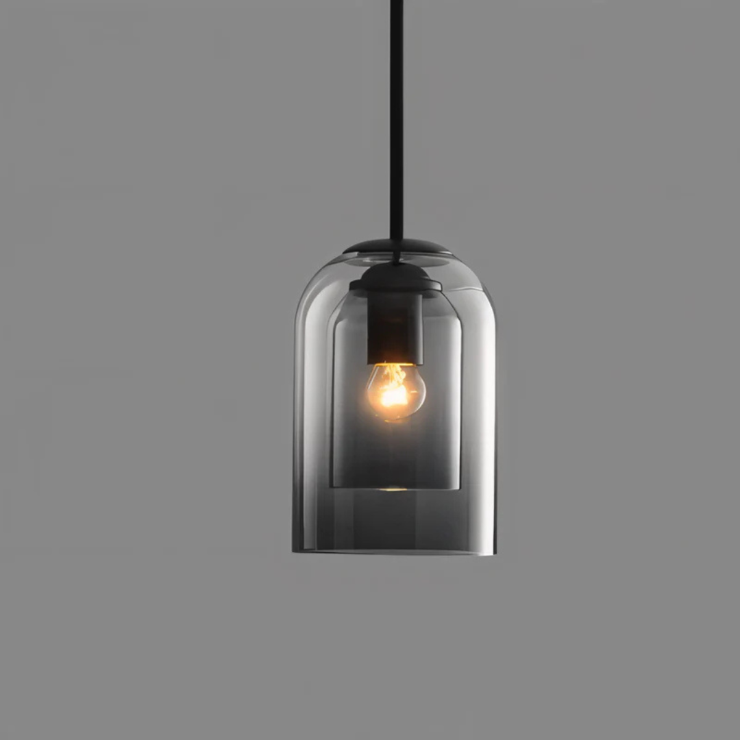 Glass Pendant Lamp | Double Amber & Smoke Gray Shade | E27 Socket
