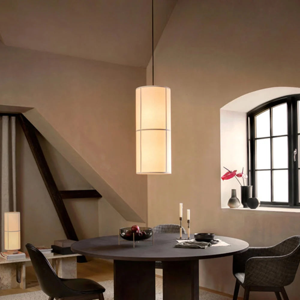 Pendant Light | Japanese Lantern Fabric Shade | Slim Metal Frame