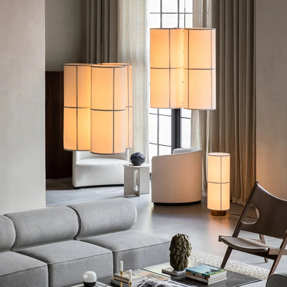 Pendant Light | Japanese Lantern Fabric Shade | Slim Metal Frame