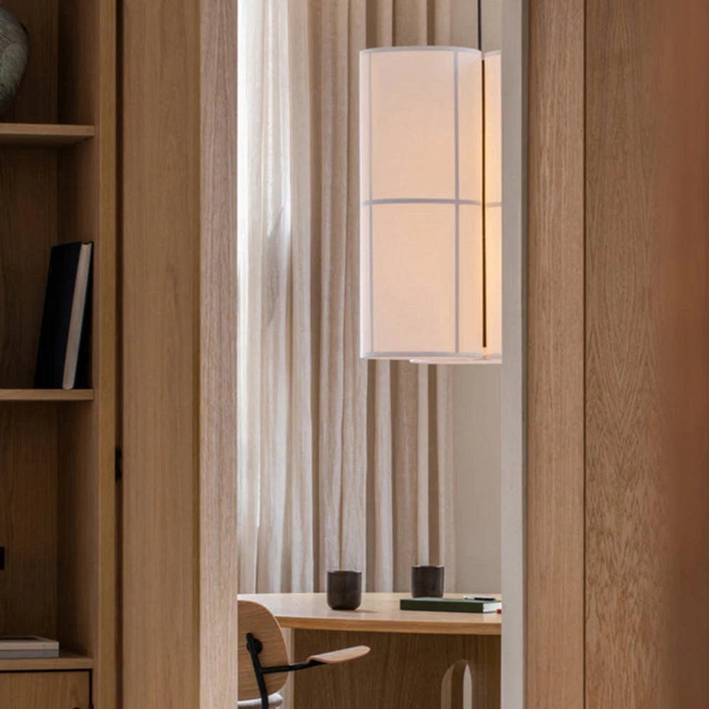 Pendant Light | Japanese Lantern Fabric Shade | Slim Metal Frame