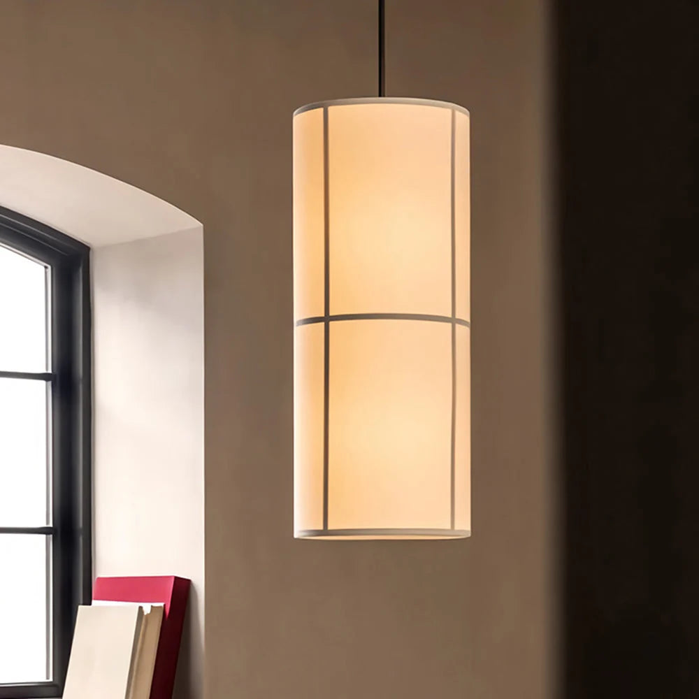 Pendant Light | Japanese Lantern Fabric Shade | Slim Metal Frame