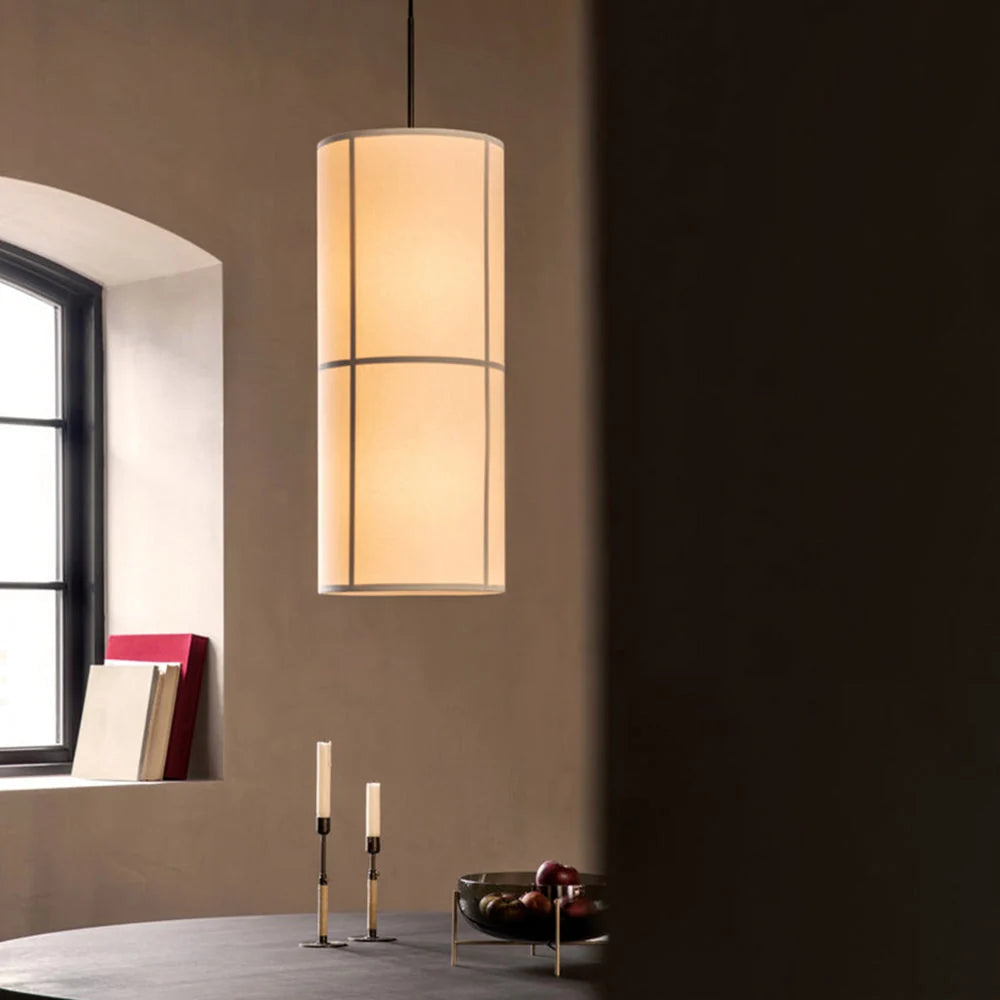 Pendant Light | Japanese Lantern Fabric Shade | Slim Metal Frame