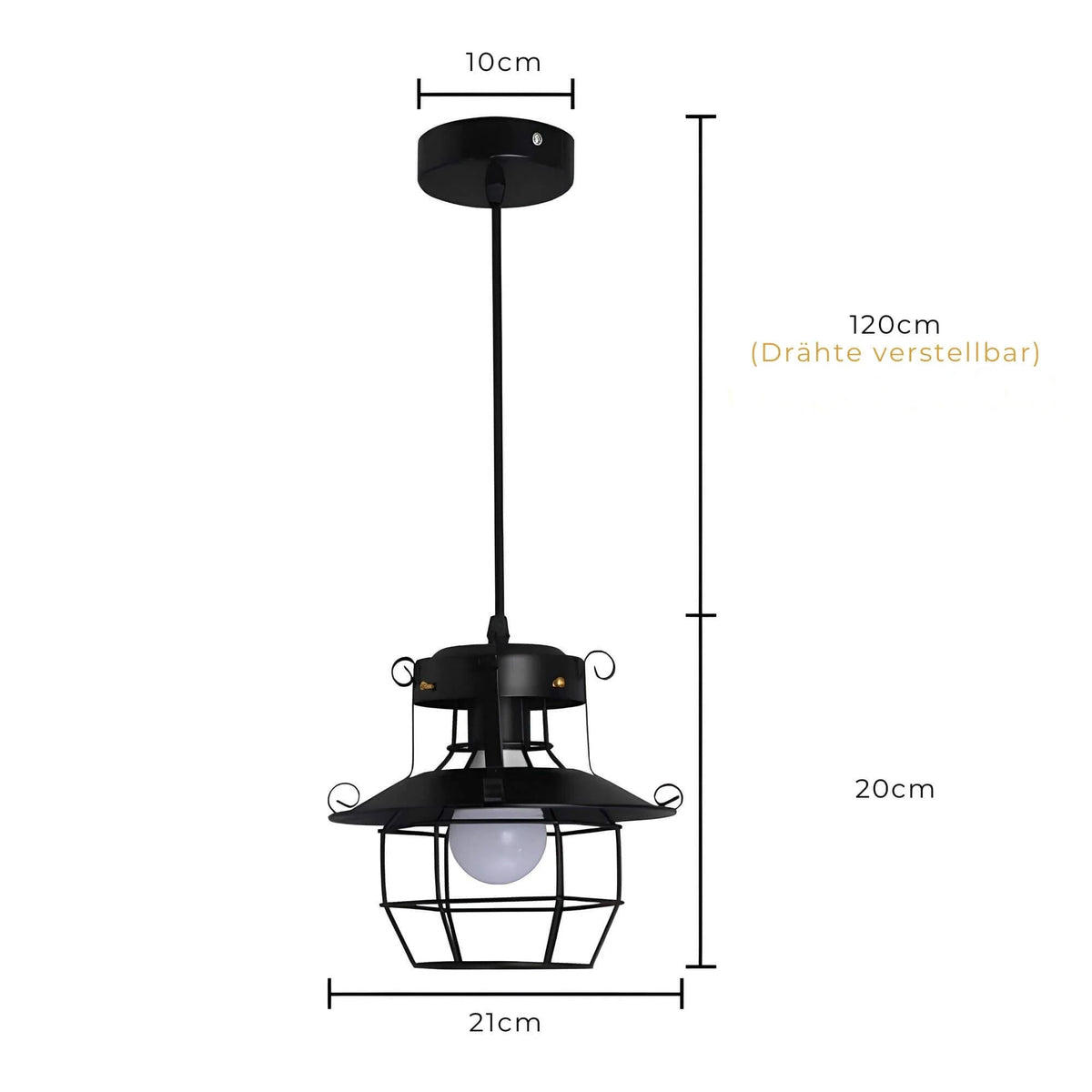 Pendant Light | Industrial Black Metal Cage | Adjustable Height