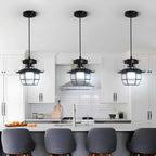 Pendant Light | Industrial Black Metal Cage | Adjustable Height