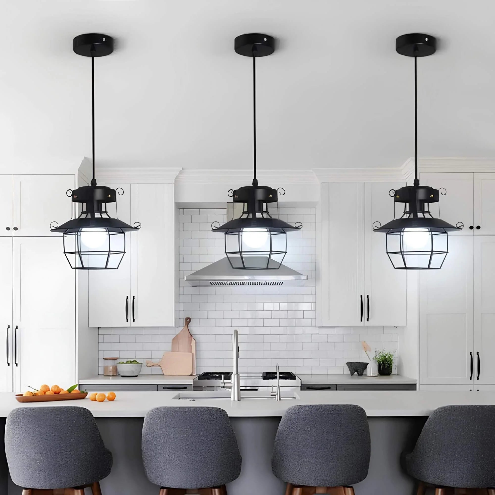 Pendant Light | Industrial Black Metal Cage | Adjustable Height