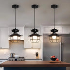 Pendant Light | Industrial Black Metal Cage | Adjustable Height