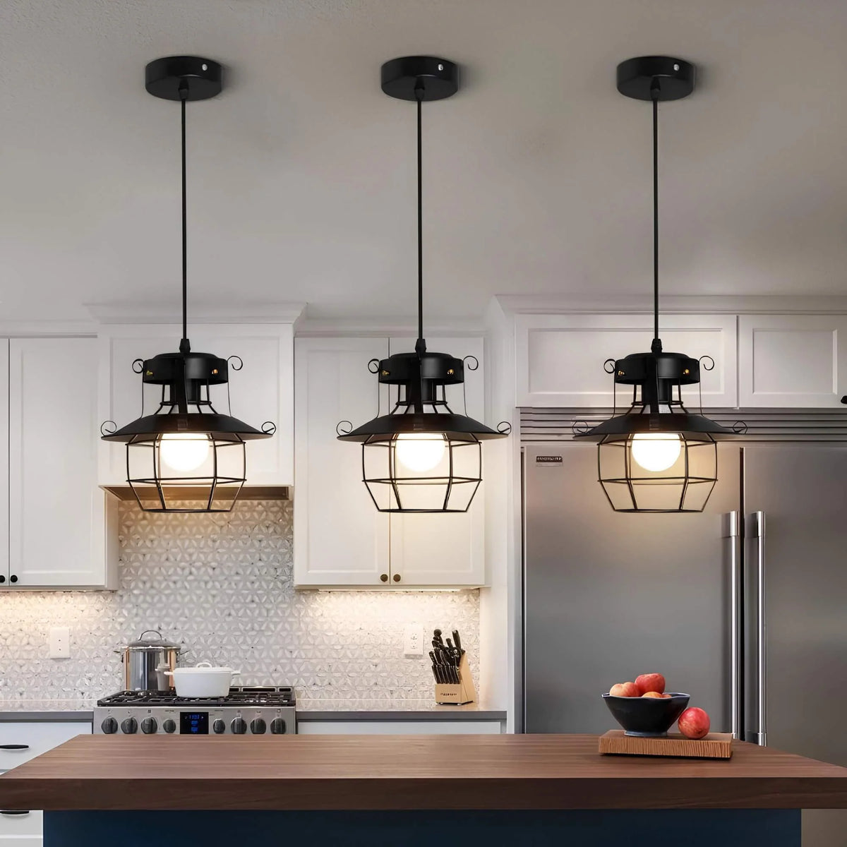 Pendant Light | Industrial Black Metal Cage | Adjustable Height