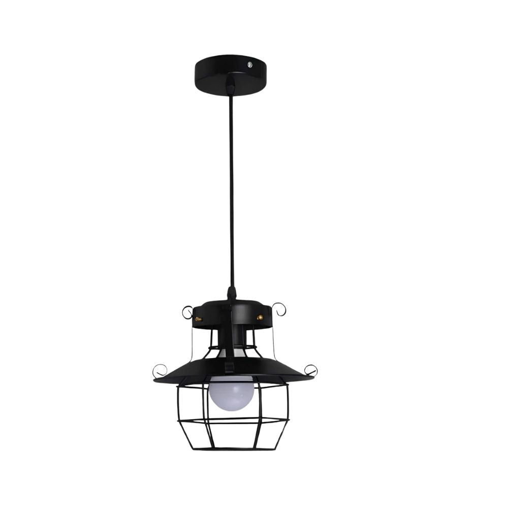 Pendant Light | Industrial Black Metal Cage | Adjustable Height