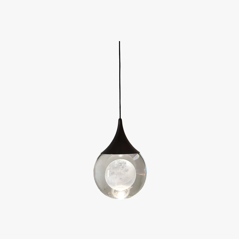 Pendant Light | Moon-Shaped Crystal Shade | Metal Frame