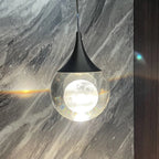 Pendant Light | Moon-Shaped Crystal Shade | Metal Frame