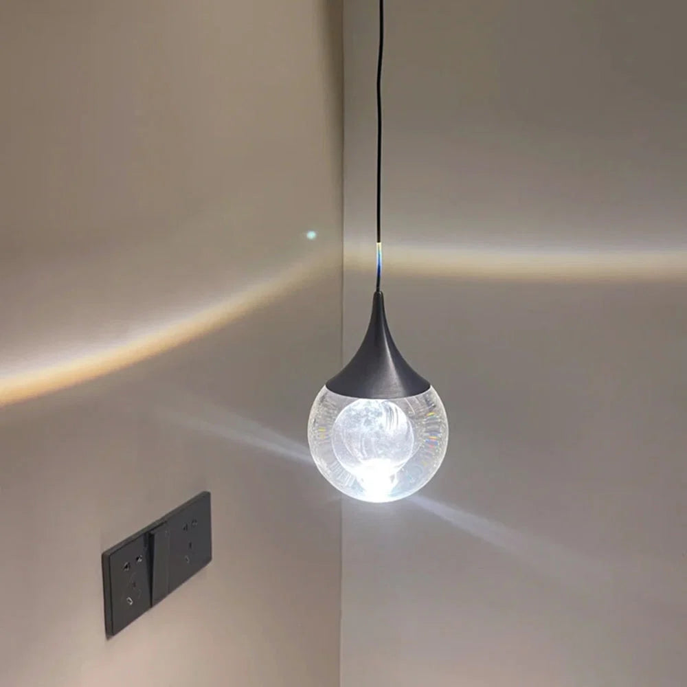 Pendant Light | Moon-Shaped Crystal Shade | Metal Frame