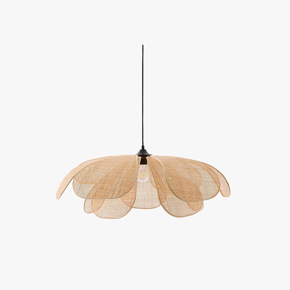 Pendant Light | Petal-Shaped Woven Rattan Shade | Metal Frame