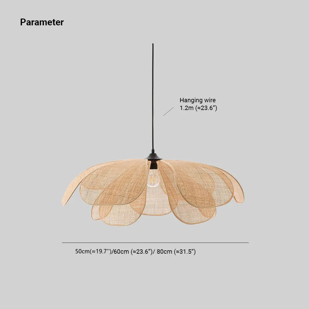 Pendant Light | Petal-Shaped Woven Rattan Shade | Metal Frame