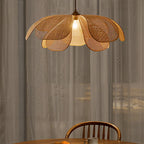Pendant Light | Petal-Shaped Woven Rattan Shade | Metal Frame