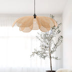Pendant Light | Petal-Shaped Woven Rattan Shade | Metal Frame