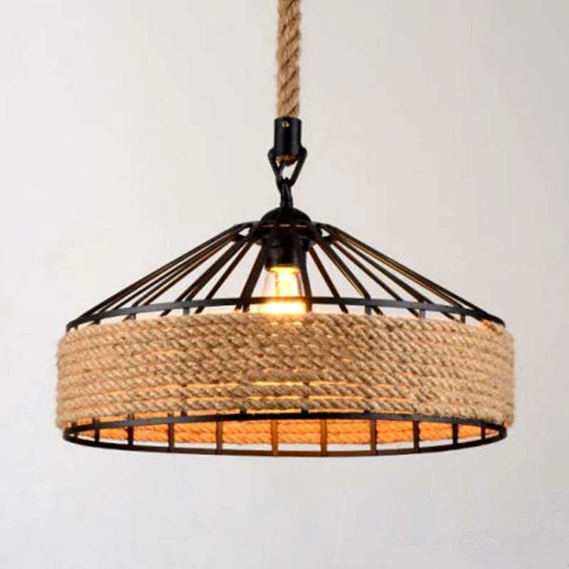 Pendant Light | Rope-Wrapped Iron Dome Shade | LED Bulb Included