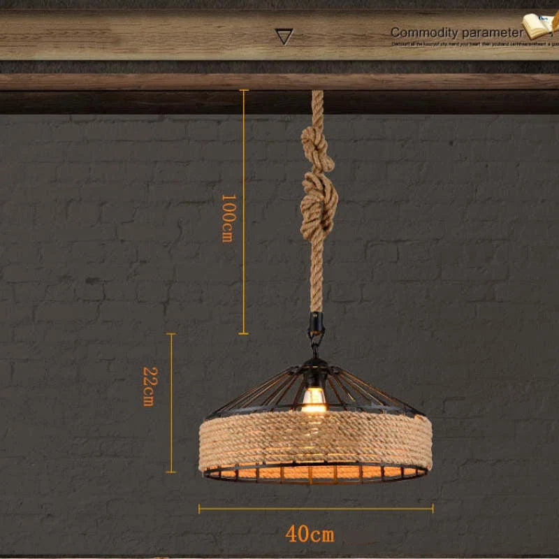 Pendant Light | Rope-Wrapped Iron Dome Shade | LED Bulb Included