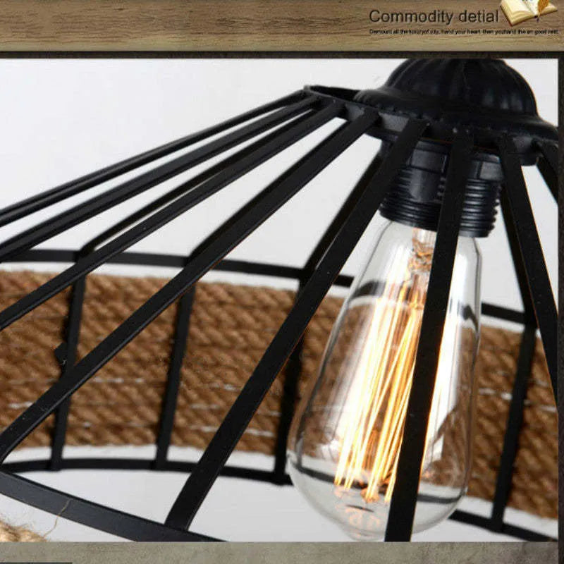 Pendant Light | Rope-Wrapped Iron Dome Shade | LED Bulb Included