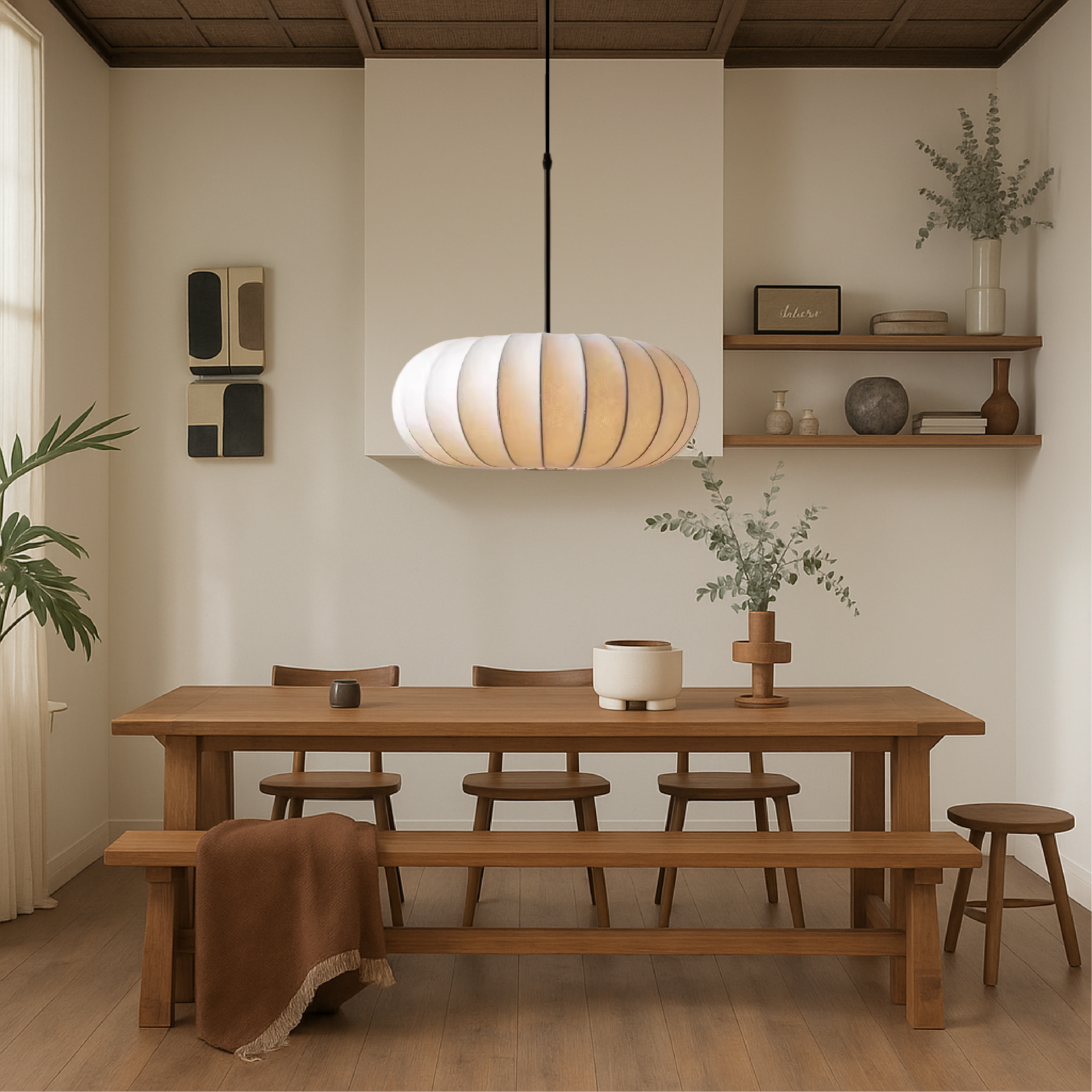 Pendant Light | Handmade Silk Shade | Adjustable Height