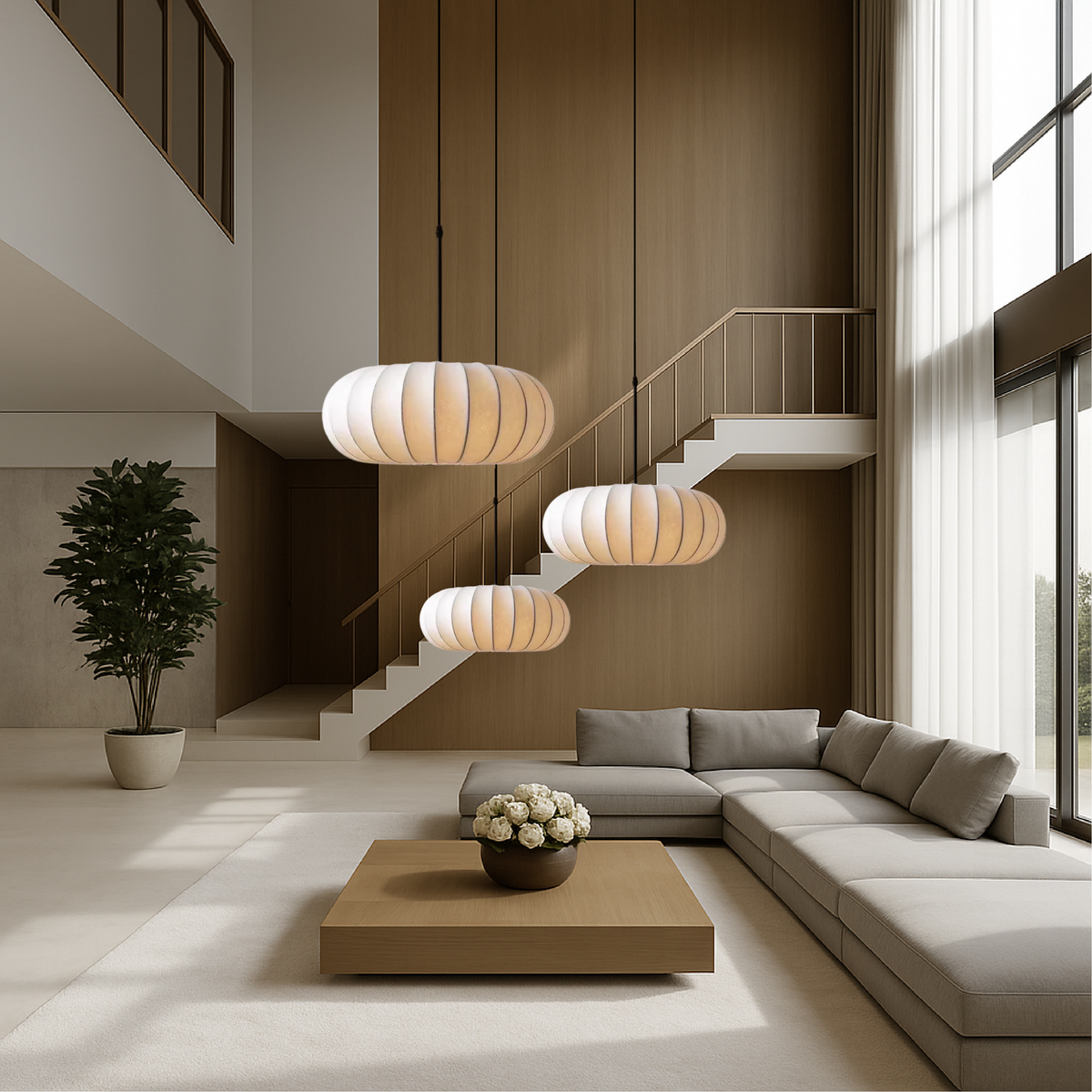Pendant Light | Handmade Silk Shade | Adjustable Height