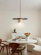 Pendant Light | Travertine Disc & Walnut Wood | Glass Shade, 30 cm