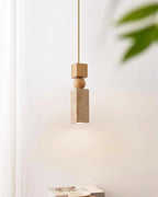 Pendant Lamp | Minimalist Wood & Travertine | Adjustable Cable