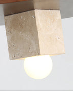 Pendant Light | Travertine Disc & Walnut Wood | Glass Shade, 30 cm