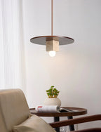 Pendant Light | Travertine Disc & Walnut Wood | Glass Shade, 30 cm
