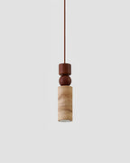 Pendant Lamp | Minimalist Wood & Travertine | Adjustable Cable