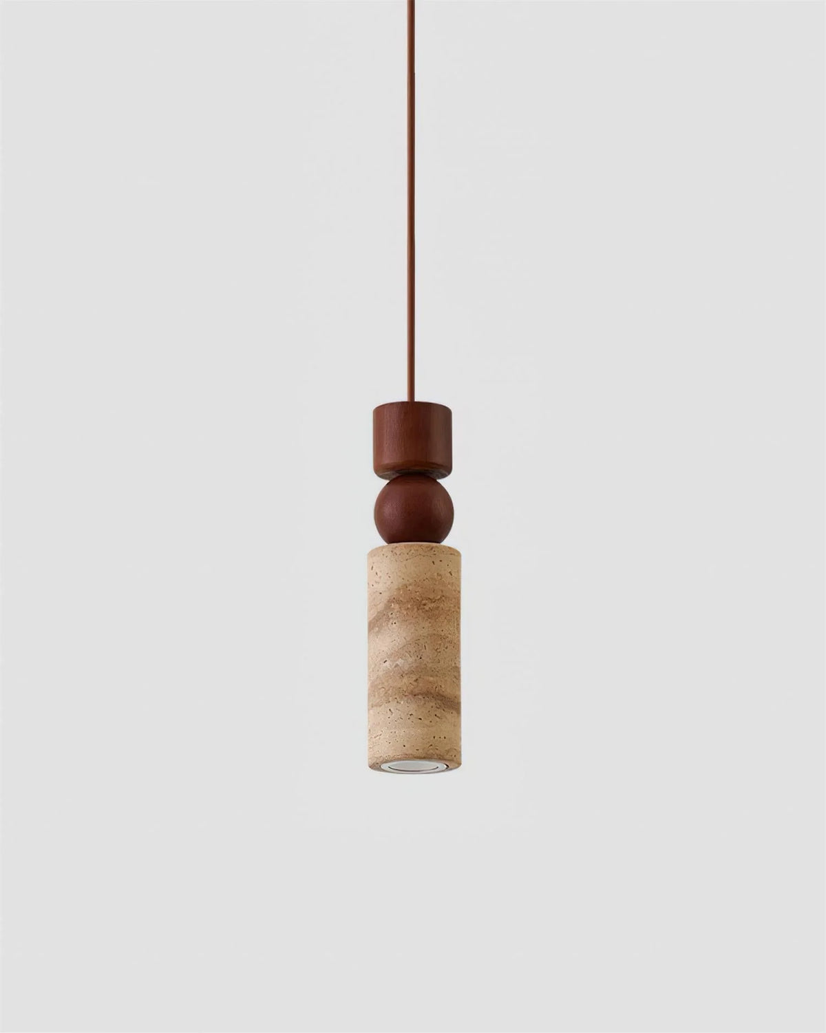 Pendant Lamp | Minimalist Wood & Travertine | Adjustable Cable