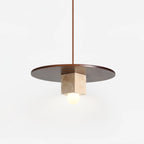 Pendant Light | Travertine Disc & Walnut Wood | Glass Shade, 30 cm