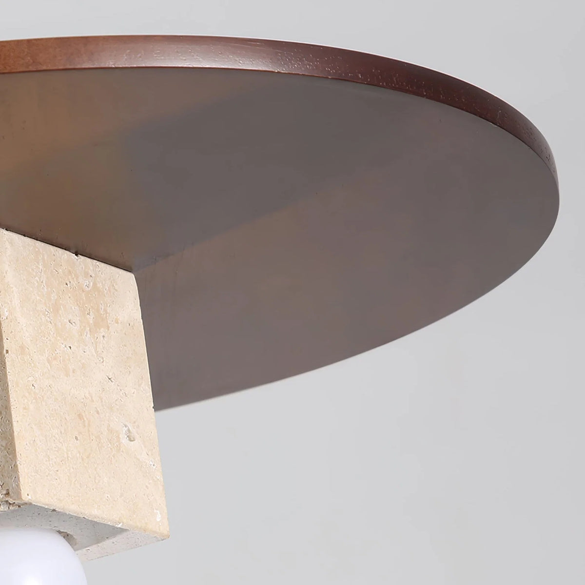 Pendant Light | Travertine Disc & Walnut Wood | Glass Shade, 30 cm