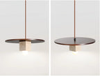 Pendant Light | Travertine Disc & Walnut Wood | Glass Shade, 30 cm