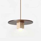 Pendant Light | Travertine Disc & Walnut Wood | Glass Shade, 30 cm