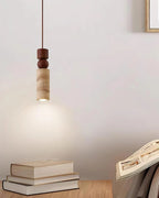 Pendant Lamp | Minimalist Wood & Travertine | Adjustable Cable
