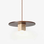 Pendant Light | Travertine Disc & Walnut Wood | Glass Shade, 30 cm